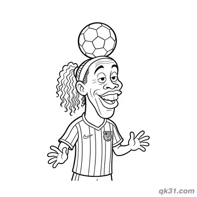 Free printable Ronaldinho Cartoon with Soccer Ball on Head Printable Coloring Page coloring page