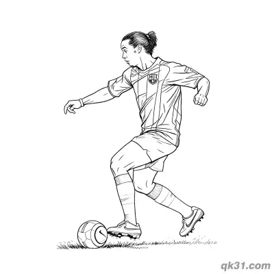 Free printable Ronaldinho in Barcelona Jersey #7 Controlling Ball Coloring Sheet coloring page