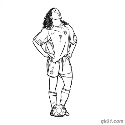 Free printable Ronaldinho in Brazil Jersey #7 Standing with Hands on Hips Coloring Page coloring page