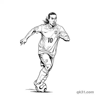 Free printable Ronaldinho in Brazil Jersey Dribbling Soccer Ball Coloring Page coloring page