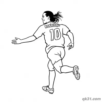 Free printable Ronaldinho Running in Barcelona Jersey Celebrating Goal Coloring Page coloring page