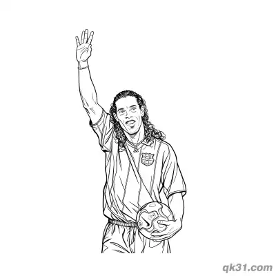 Free printable Ronaldinho Waving and Holding Soccer Ball Coloring Page coloring page