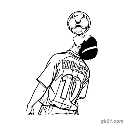 Free printable Ronaldinho with Number 10 on Back Balancing Soccer Ball Printable Coloring Sheet coloring page