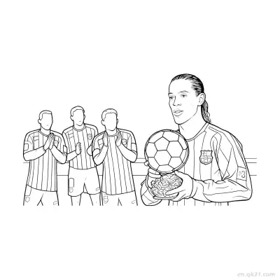Free printable Ronaldinho Trophy Ceremony Soccer Coloring Page coloring page