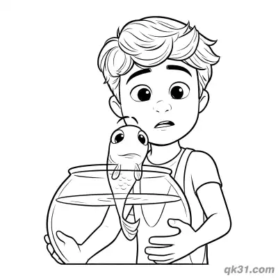 Free printable Boy with Fish Bowl Coloring Pages coloring page