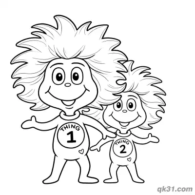 Free printable Cute Thing 1 and Thing 2 Coloring Picture coloring page