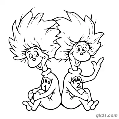 Free printable Sitting Thing 1 and Thing 2 Coloring Pages coloring page