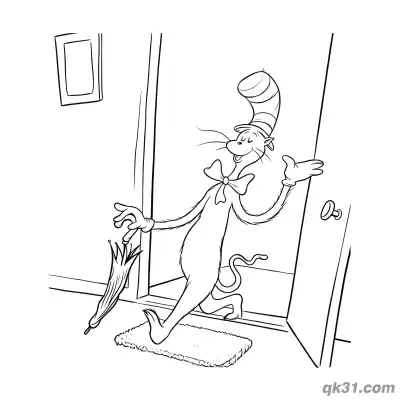 Free printable The Cat in the Hat Entering the Door Coloring Sheet coloring page