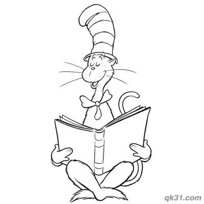 Free printable The Cat in the Hat Reading a Book Coloring Pages coloring page
