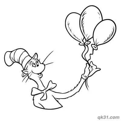Free printable The Cat in the Hat with Balloons Coloring Sheet coloring page