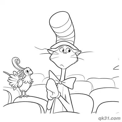 Free printable The Cat in the Hat with Bird Coloring Page coloring page