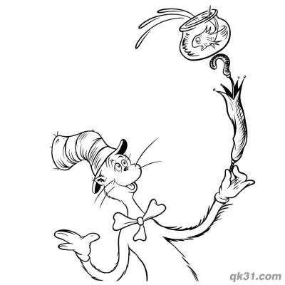 Free printable The Cat in the Hat with Fish Bowl Coloring Page coloring page