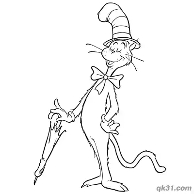 Free printable The Cat in the Hat with Umbrella Coloring Page coloring page