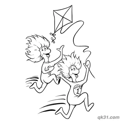 Free printable Thing 1 and Thing 2 Flying Kite Coloring Picture coloring page