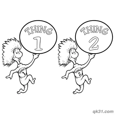 Free printable Thing 1 and Thing 2 Holding Signs Coloring Pages coloring page
