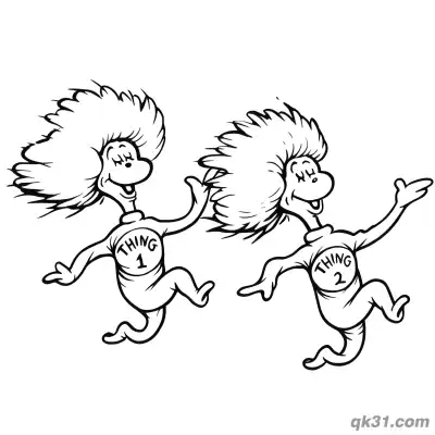 Free printable Thing 1 and Thing 2 Jumping Coloring Page coloring page