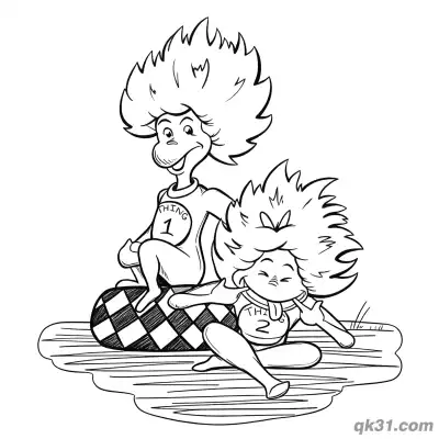 Free printable Thing 1 and Thing 2 Playing Coloring Pages coloring page