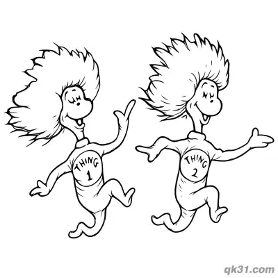 Free printable Thing 1 and Thing 2 Running Together Coloring Page coloring page