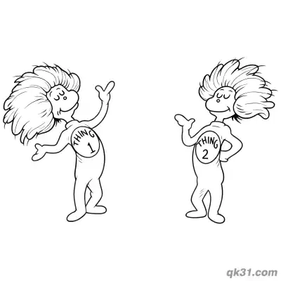 Free printable Thing 1 and Thing 2 Standing Together Coloring Page coloring page