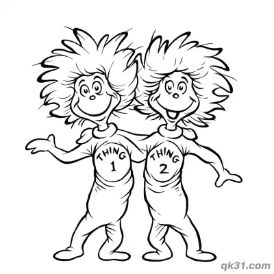 Free printable Thing 1 and Thing 2 Standing Together Coloring Pages coloring page