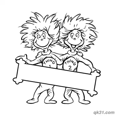 Free printable Thing 1 and Thing 2 with Banner Coloring Page coloring page