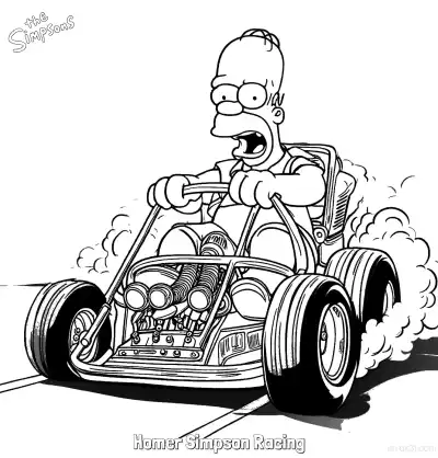 Free printable Homer Simpson Racing Coloring Page - Free Printable The Simpsons Coloring Sheets coloring page