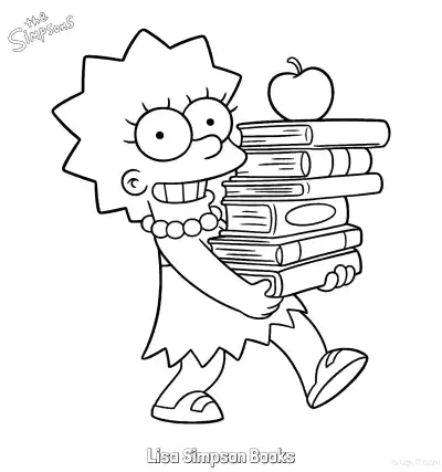 Free printable Lisa Simpson Books Coloring Page - Free Printable The Simpsons Coloring Sheets coloring page