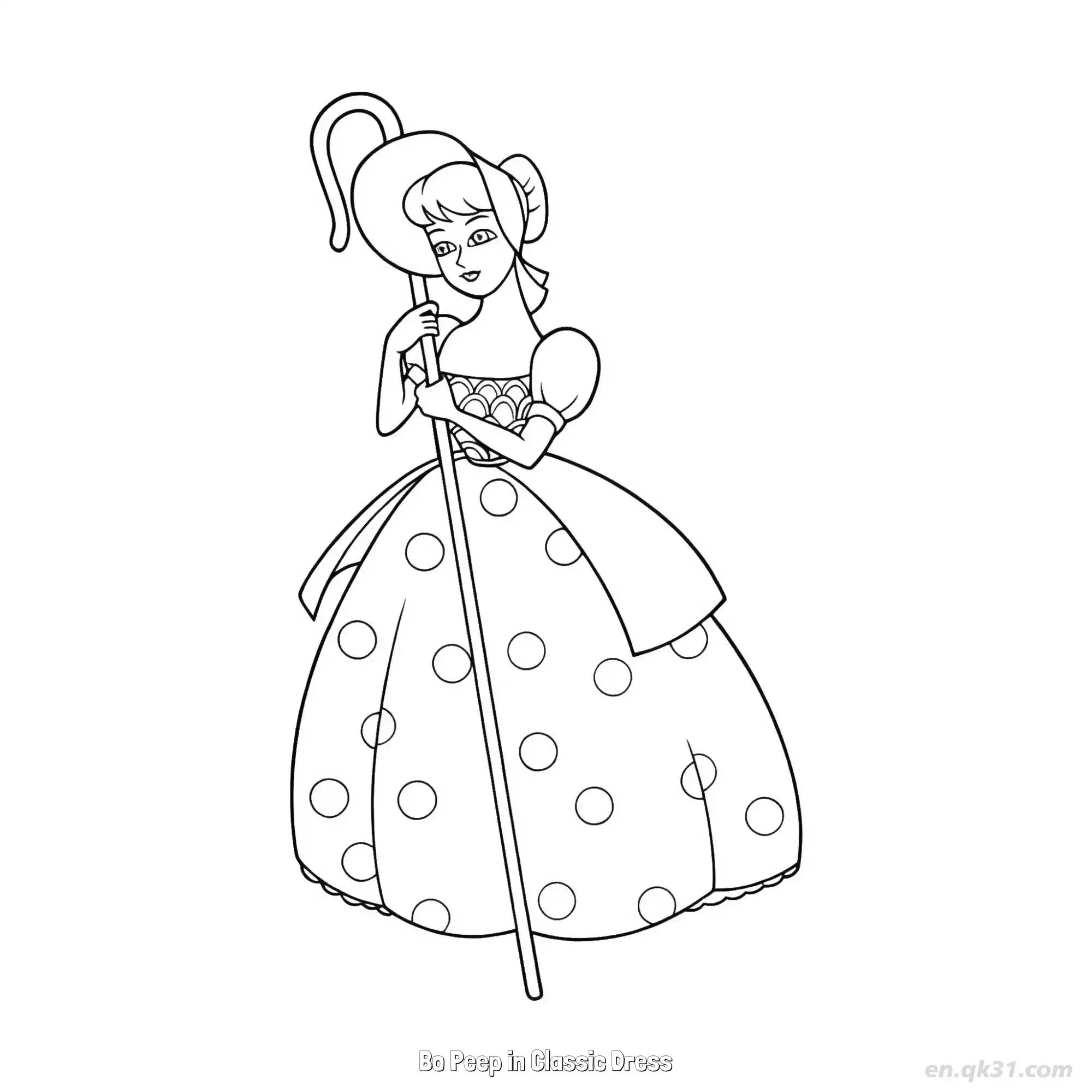 Bo Peep in Classic Dress  Coloring Page - Free Printable Toy Story PDF Coloring Sheets – Free Printable Coloring Page for Kids and Adults