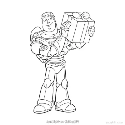 Free printable Buzz Lightyear Holding Gift  Coloring Page - Free PDF Printable Toy Story Coloring Sheets coloring page
