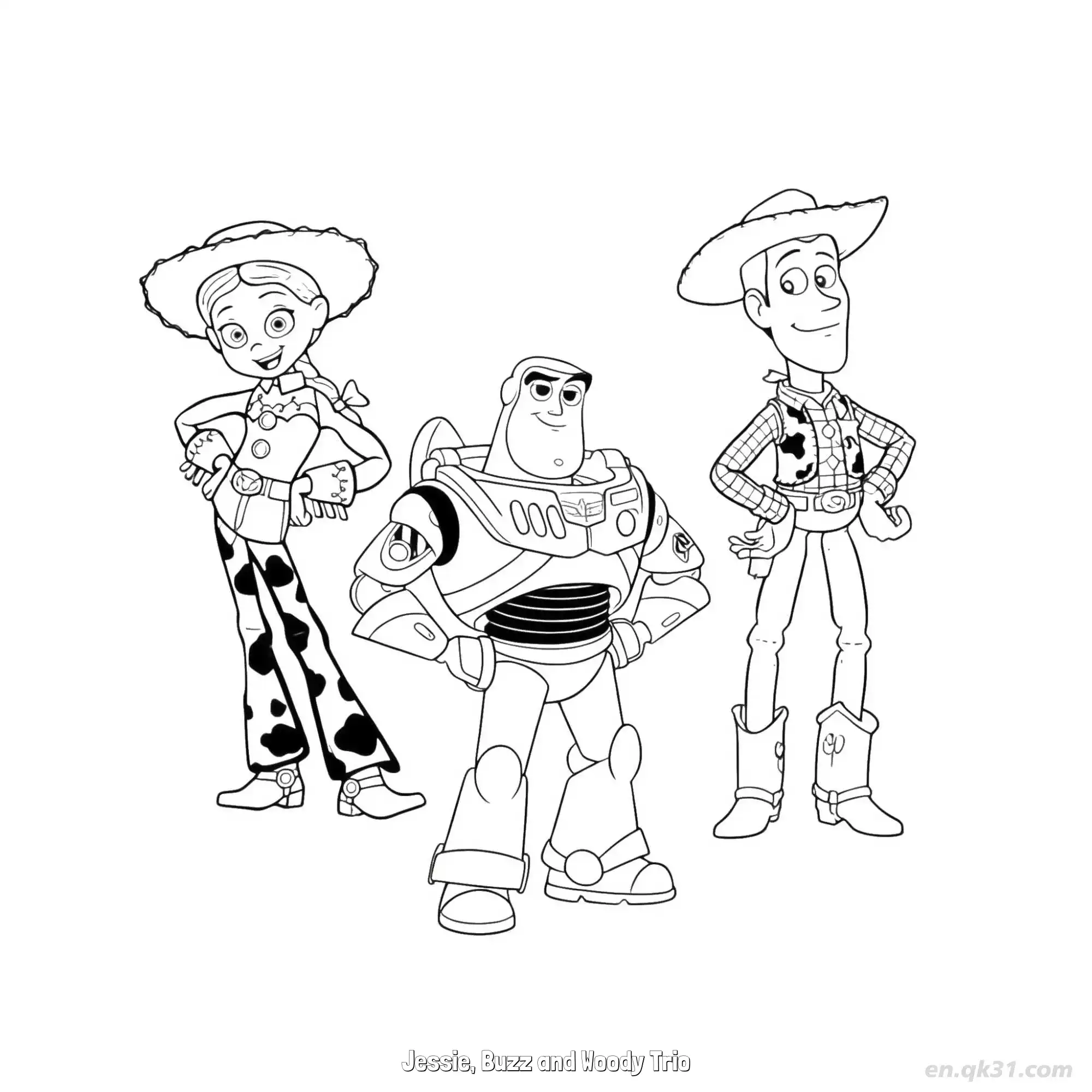 Jessie, Buzz and Woody Trio  Coloring Page - Free Printable Toy Story PDF Coloring Sheets – Free Printable Coloring Page for Kids and Adults