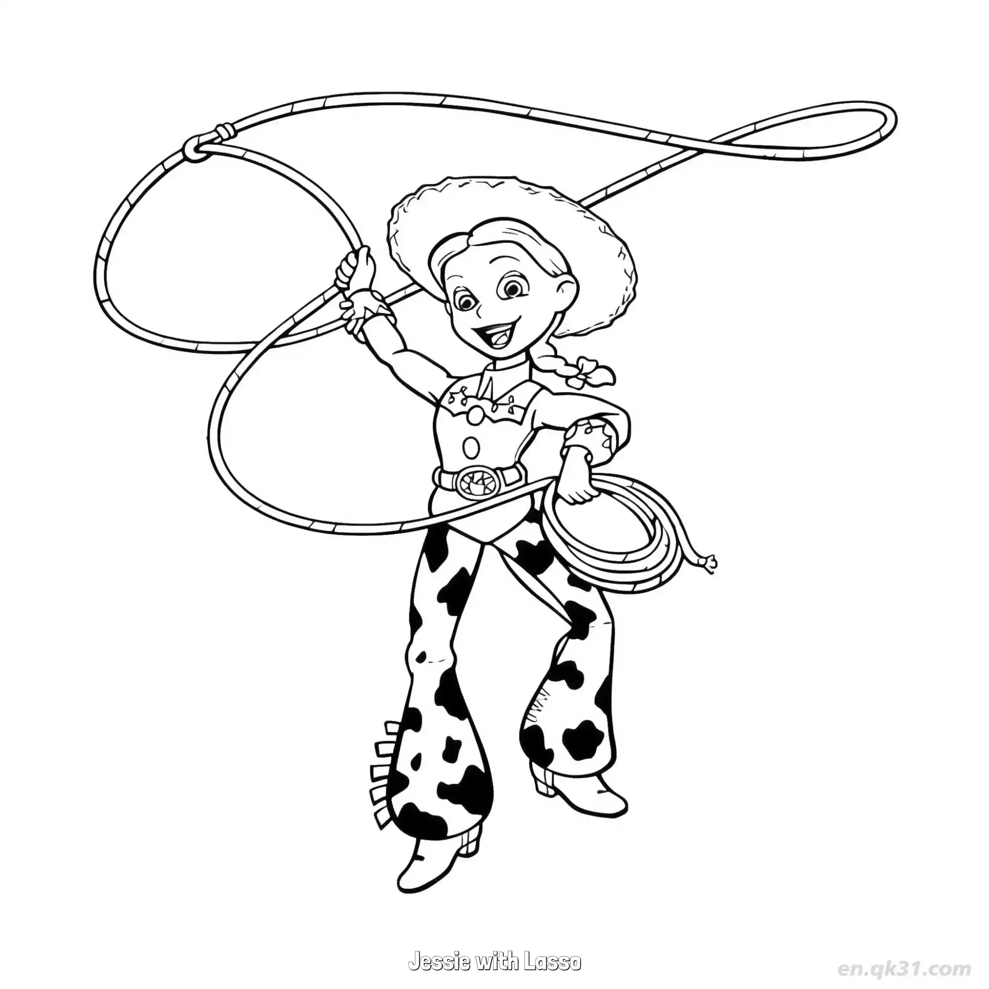 Jessie with Lasso  Coloring Page - Free Printable Toy Story PDF Coloring Sheets – Free Printable Coloring Page for Kids and Adults