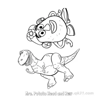 Free printable Mrs. Potato Head and Rex  Coloring Page - Free PDF Printable Toy Story Coloring Sheets coloring page