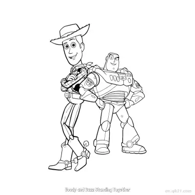 Free printable Woody and Buzz Standing Together  Coloring Page - Free PDF Printable Toy Story Coloring Sheets coloring page