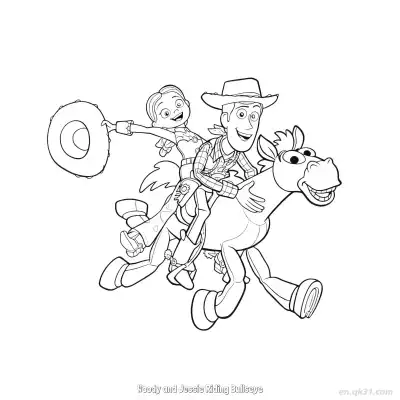 Free printable Woody and Jessie Riding Bullseye  Coloring Page - Free PDF Printable Toy Story Coloring Sheets coloring page