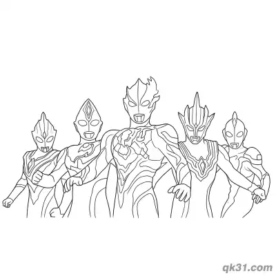 Free printable Ultraman Blazar Group Shot with Other Ultras Coloring Page coloring page