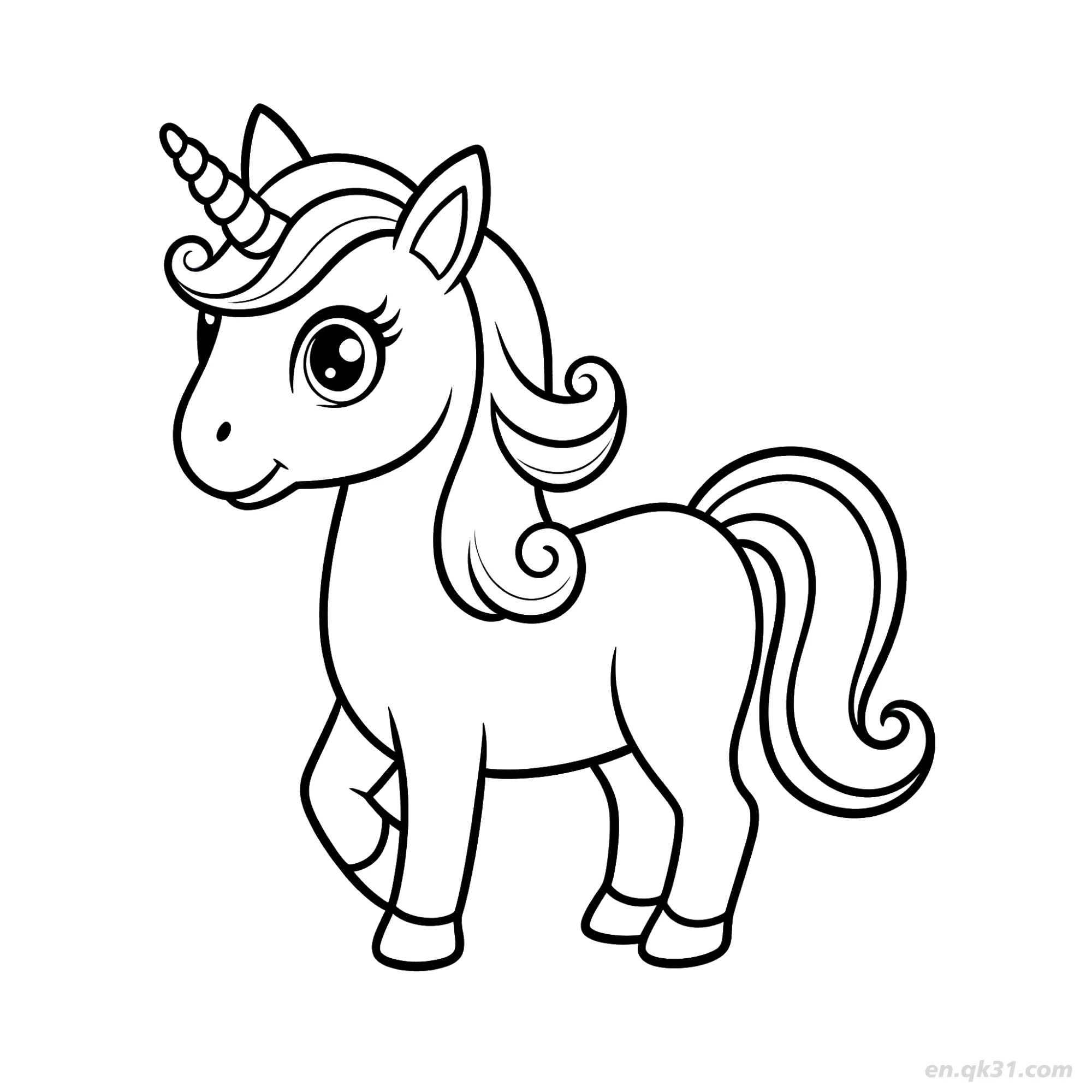 Cute Curly Haired Unicorn Coloring Page – Free Printable Coloring Page for Kids and Adults