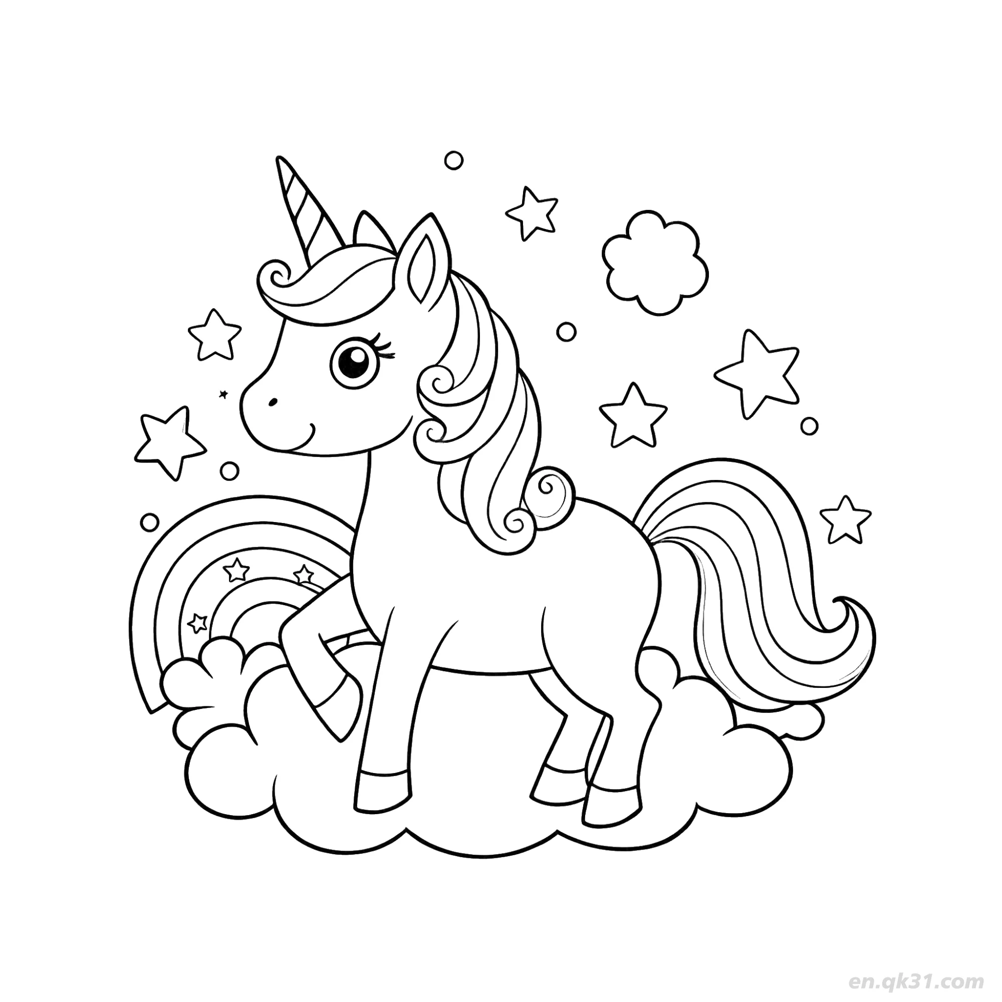 Starry Sky Cloud Unicorn Coloring Page – Free Printable Coloring Page for Kids and Adults