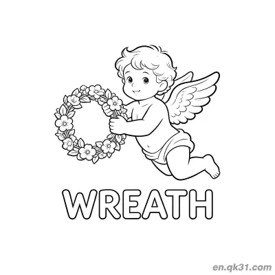 Free printable Angel Holding Floral Wreath Valentine Page coloring page