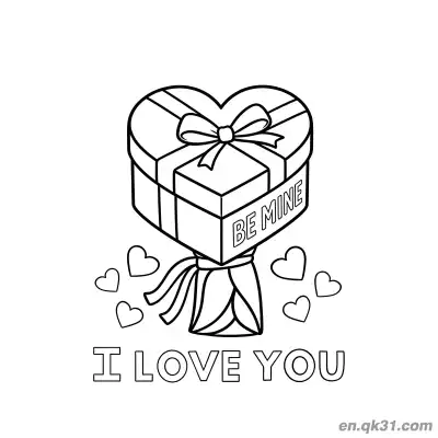 Free printable Be Mine Heart Gift Box Valentine Page coloring page