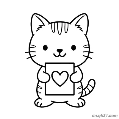 Free printable Cat Holding Heart Card Valentine Page coloring page