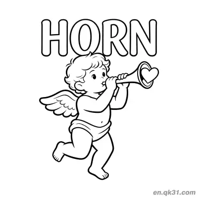 Free printable Cupid Blowing Horn Valentine Page coloring page