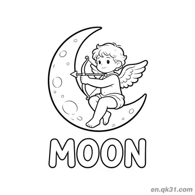Free printable Cupid Sitting on Moon Valentine Page coloring page