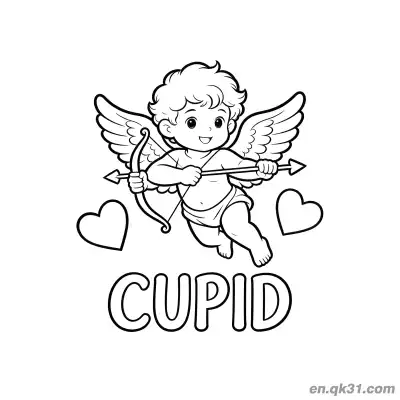 Free printable Cupid with Two Hearts Valentine Page coloring page