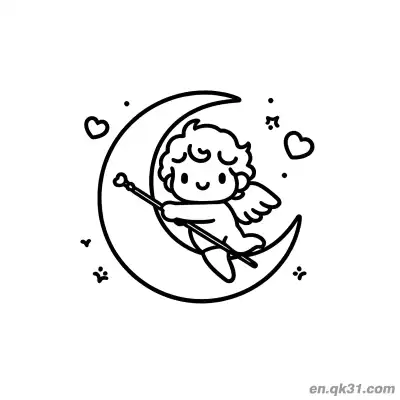 Free printable Cute Angel on Moon Valentine Page coloring page