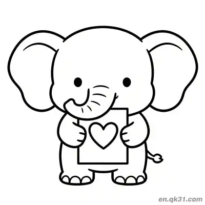 Free printable Cute Elephant Holding Valentine Heart coloring page