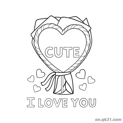 Free printable Cute Heart Bouquet I Love You Page coloring page
