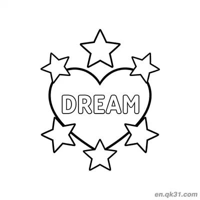 Free printable Dream Heart with Stars Valentine Page coloring page
