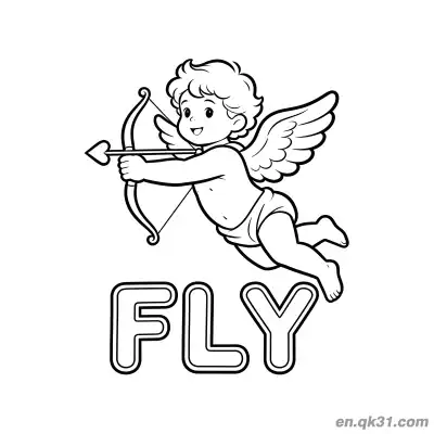 Free printable Flying Cupid Valentine Page coloring page