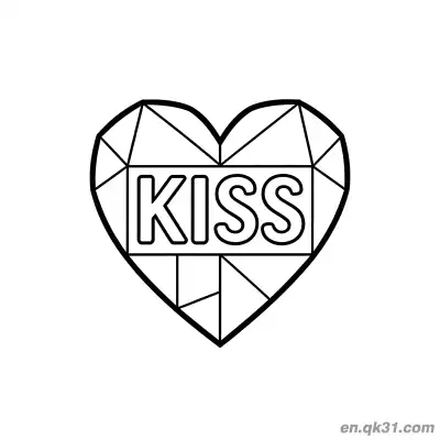 Free printable Geometric Kiss Heart Valentine Page coloring page