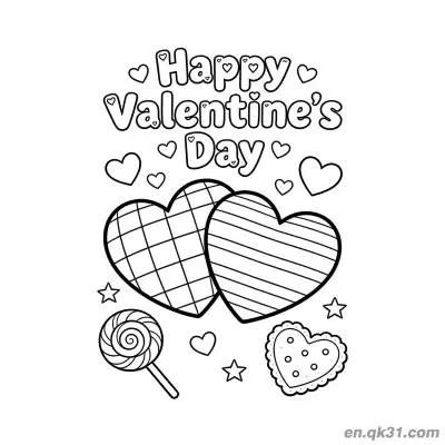 Free printable Happy Valentine’s Day Double Hearts Page coloring page